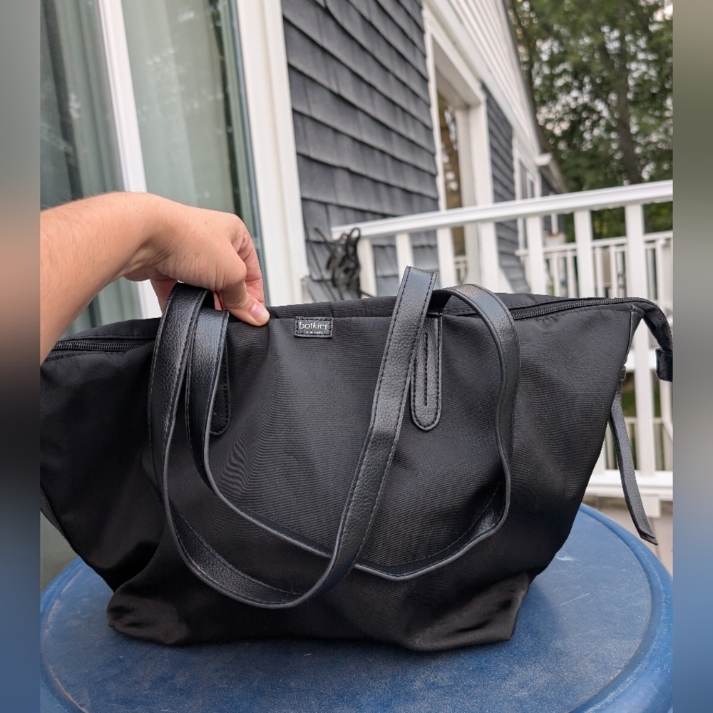 Botkier Black Nylon Tote Bag with Leather Handles – Large Everyday Shoulder Bag - Picture 1 of 4